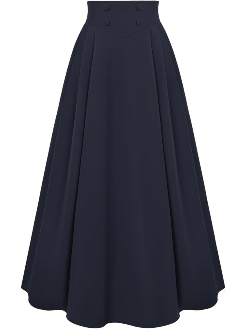 Women's Blue Side Pleats Back Elastic Waistband Side Zipper Maxi A Line Skirt